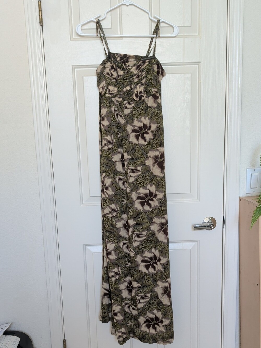 Anthropologie Edme & Esyllte Green Floral Maxi Dress with Spaghetti Straps